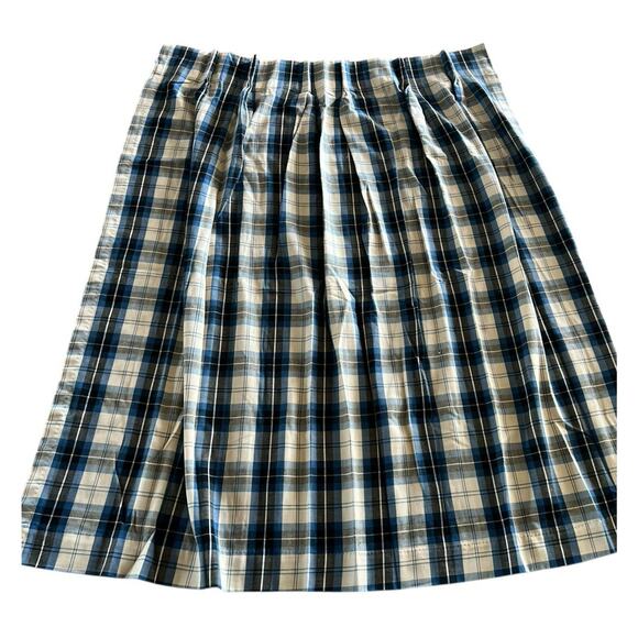 Vintage 70s 80s Curtains Blue Ivory Retro Plaid Pinch Pleat Panels Pair 34x50 - Picture 2 of 5